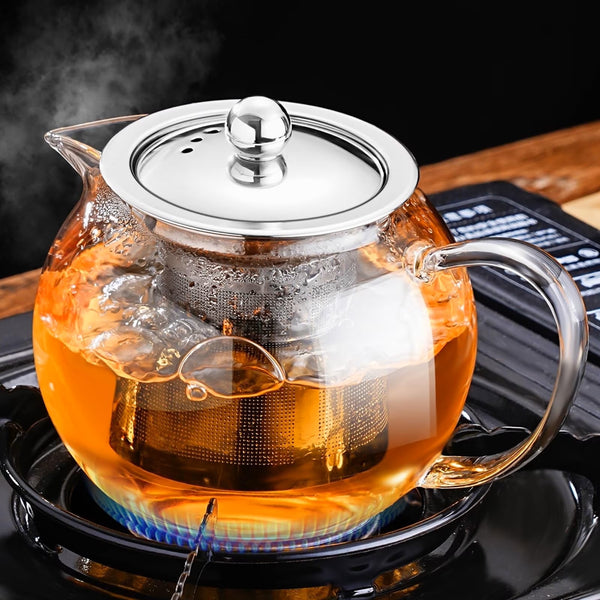 Baalaka Glass Teapot Stovetop 22 OZ/650ml, Tea pot with Removable 18/8 Stainless Steel Infuser, Borosilicate Clear Tea Kettle, Teapot Blooming and Loose Leaf Tea Maker Tea Brewer for Camping, Travel